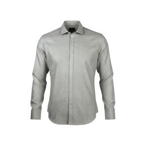 Stitch Note Mens Grey European Linen Grid Long Sleeve Button Down Shirt Size L